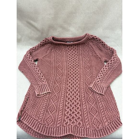 L.L.Bean Signature Cotton Fisherman Tunic Sweater L Rose Cable Knit - Picture 11 of 16